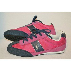 POLO Ralph Lauren Women's Athletic Sneakers Shoes Pink Navy Nylon Suede sz 6 M